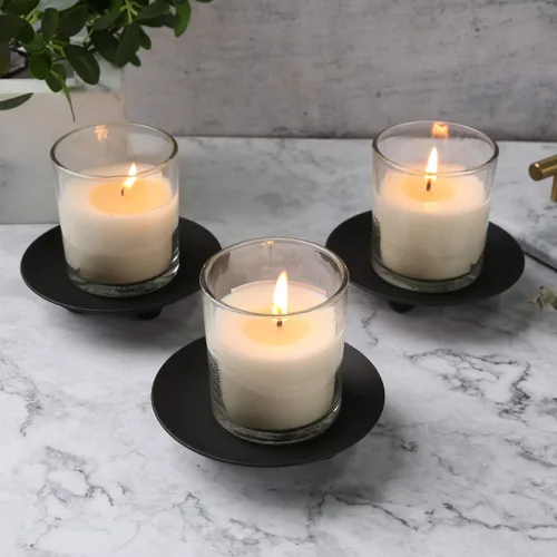 Vista 5 de Portavelas decorativo de hierro negro, juego de 3, soporte de vela para velas LED y cera