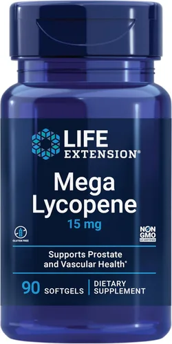 Life Extension Mega licopeno, salud de la próstata, salud arterial, defensa antioxidante, sin gluten, sin OGM, 90 cápsulas blandas