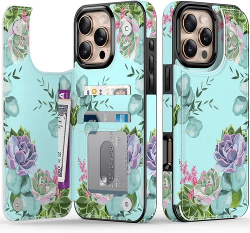 Vista 93 de LETO para iPhone 15 Pro Funda tipo cartera - Tapa tipo folio con patada - Diseños de moda - Tarjetero - Funda protectora para mujeres y niñas - 6.1