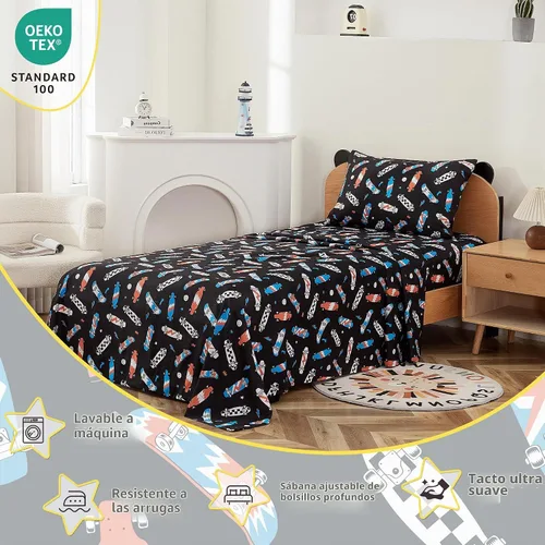 Vista 4 de Viviland 3 Pieces Boys Twin Sheets Set Kids, Baseball Printed Sheets