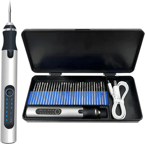 Bolígrafo de grabado eléctrico inalámbrico, recargable por USB, herramienta grabadora de grabado con 30 puntas, micro grabador para madera, huevo,