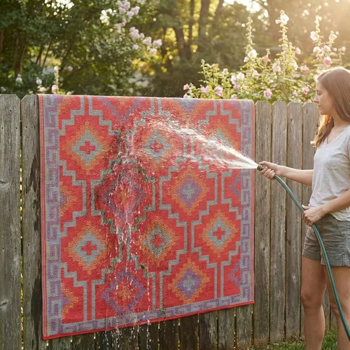 Vista 7 de Fab Habitat - Alfombra de exteriores, impermeable, resistente a la decoloración, sin arrugas, plástico reciclado de primera calidad, estilo kilim