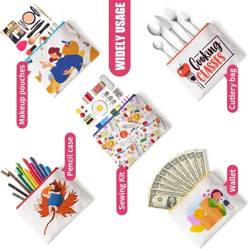 Vista 6 de Paquete de 10 Bolsas Tote de Lona en Blanco para Sublimación, Bolsas de Compras Reutilizables Bolsas Tote Ensanchadas de Transferencia de Calor