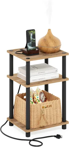 Vista 10 de FURINNO Elegante mesa auxiliar, roble francés gris/negro, paquete de 2 (2-99800GYW)