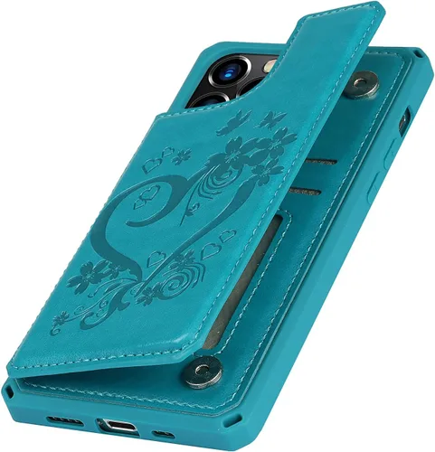 Vista 9 de iCoverCase Compatible con iPhone 12/12 Pro Wallet Funda para teléfono con tarjetero para mujer, bloqueo RFID en relieve de piel sintética con correa