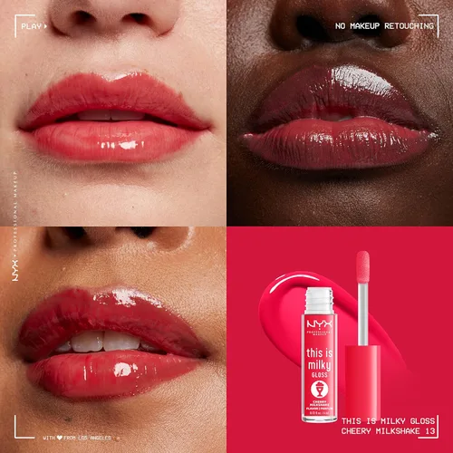 Vista 3 de NYX PROFESSIONAL MAKEUP This Is Milky Gloss, brillo de labios con hidratación de 12 horas, vegano, batido de cereza (rosa cereza)