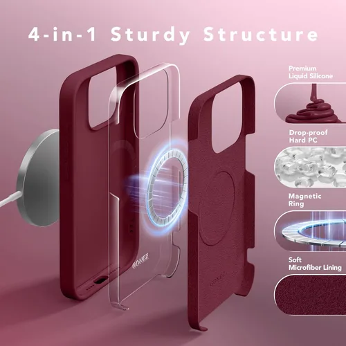 Vista 654 de GONEZ Funda magnética para iPhone 14, compatible con Magsafe, con protector de pantalla + protector de cámara, forro de microfibra antiarañazos