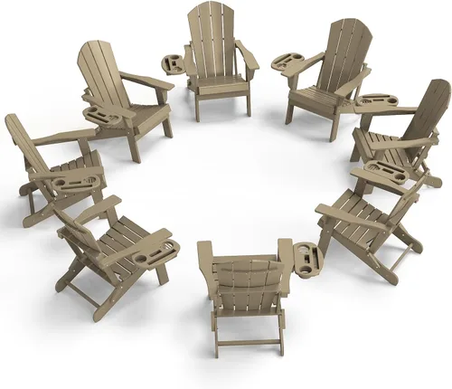 Vista 27 de FOOWIN Silla Adirondack plegable, sillas Adirondack de polietileno de alta densidad con soporte para tazas, sillas de plástico resistentes a