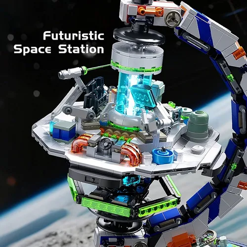 Vista 4 de Juego de bloques de construcción de globo de estación espacial 1793PCS para Azul