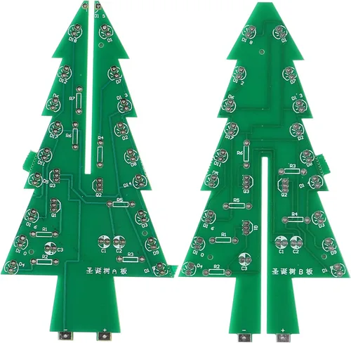 Vista 4 de Juego de 2 unidades de bricolaje para practicar la soldadura 3D árbol de Navidad electrónico Kit de montaje electrónico de 7 colores Flash LED