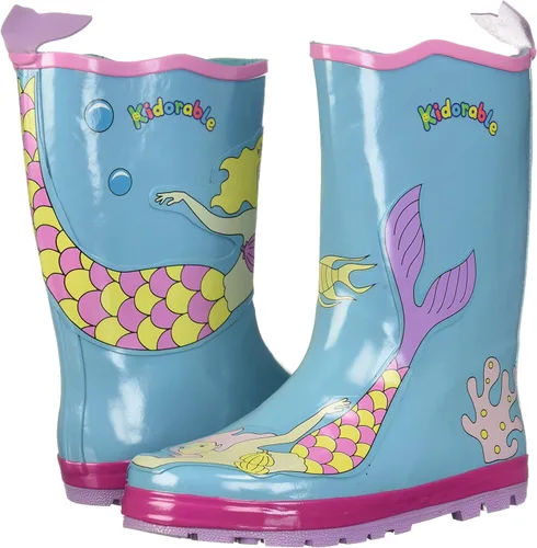 Vista 8 de Kidorable Blue Mermaid Botas de lluvia de goma natural wFun Fishtail tire en la pestaña del talón
