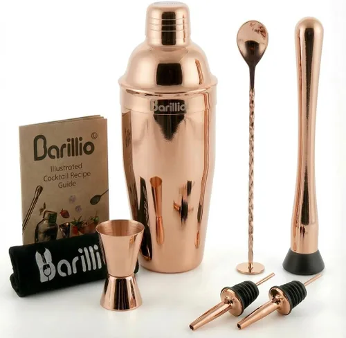 Vista 9 de Kit de Barman de Mixología Barillio Negro - Juego de 8 piezas de coctelera de viaje de acero inoxidable con bolsa - Herramientas de bar