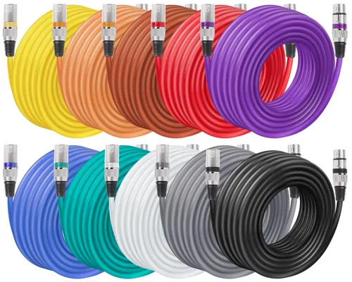Vista 8 de Cable XLR de 10 colores, multicolor XLR macho a hembra, cables de audio de 15 pies, paquete de 10 cables de micrófono XLR equilibrados de 3 pines