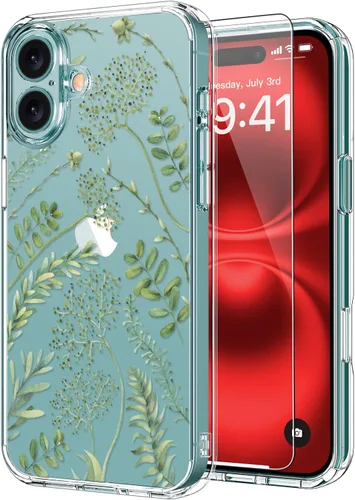 iPhone 16 Plus · Hojas verdes florales.