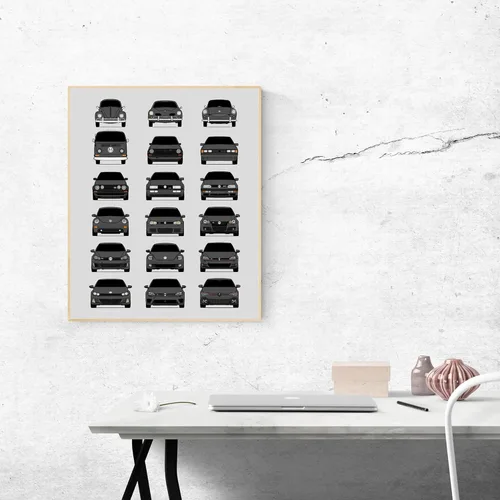 Vista 8 de Custom Car Posters Póster hecho a mano compatible con Volkswagen Evolution Print Wall Art Decor of the Best of VW Generations, multicolor, 8 x 10