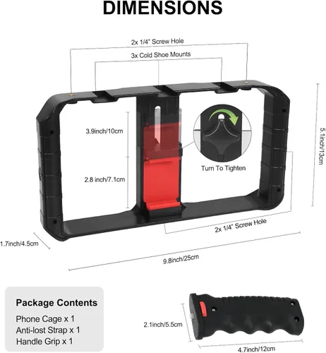 Vista 3 de Taisioner Estabilizador de mano para teléfono inteligente con zapata fría para videograbador, compatible con iPhone 15/14/13/12/Pro Max y Android