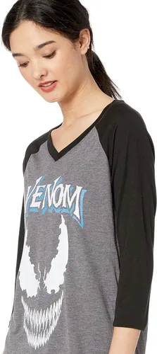 Vista 2 de Marvel Venom Crest Junior's Fashion Raglán oficial para mujer, Producto oficial de Marvel Venom Crest Junior's Fashion Raglan, XS