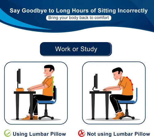 Vista 3 de QUTOOL Almohada de apoyo lumbar para silla de oficina, soporte de espuma viscoelástica para espalda baja, alivio del dolor de espalda, cojín