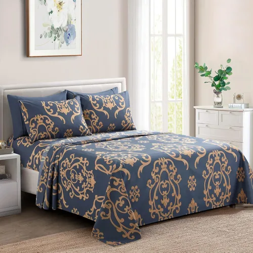 Vista 23 de Marina Decoration Ropa de cama ultra suave y sedosa con bolsillo profundo con estampado rico de rayón derivado de bambú para todas las estaciones