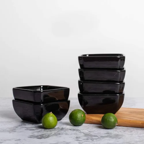 Vista 7 de DELLING Juego de cuencos de cerámica ultra fuertes de 3 onzas, cuencos de salsa de inmersión negros/platos para salsa de tomate, soja, barbacoa