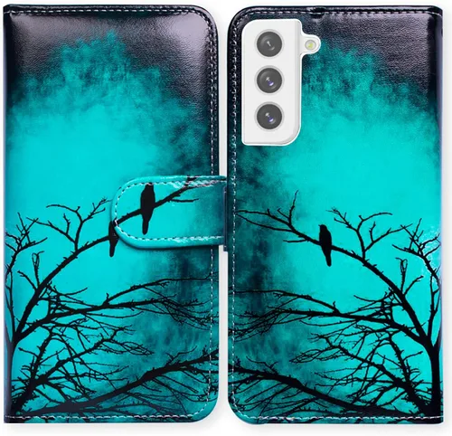 Bcov Funda para Galaxy S21 FE 5G, diseño de pájaro negro y verde con tapa para teléfono, con ranura para tarjetas, soporte para Samsung Galaxy S21