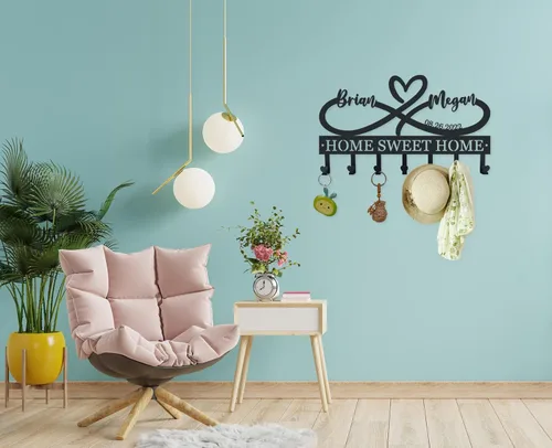 Vista 7 de Personalized Key Holder for Wall, Metal Infinity Heart Key Hooks, Key Hooks for Wall, Coat Rack, Custom Name Key Rack, Key Holder Wall Hanging