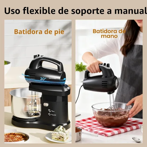 Vista 3 de Batidora de Pie Batidora de Mano Eléctrica de Cocina - Tazón Giratorio Automático de 3.2 QT y Batidor, Batidora de Pie Pequeña, Batidora Doméstica