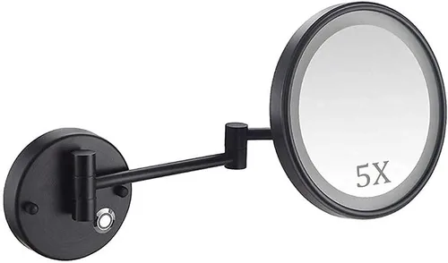 Espejo de afeitado de baño montado en la pared, espejo de maquillaje iluminado con luz LED con aumento de 1 x 5X, instalación oculta, pantalla