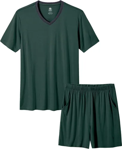 MoFiz Conjunto de pijama de verano para hombre, ropa de dormir ligera, de secado rápido, suave, manga corta, cuello en V, con bolsillo