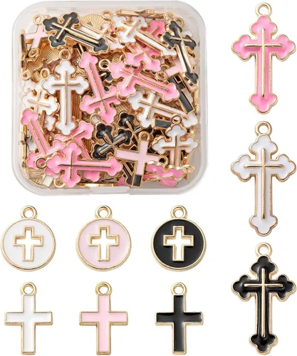 Vista 9 de Colgantes de crucifijo de aleación con dijes de cruz esmaltada, aleación, No es una piedra preciosa
