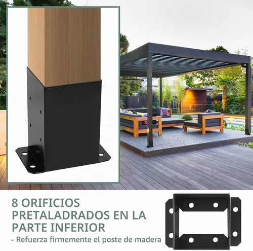 Vista 3 de Base de poste de 4 x 4 pulgadas, 4 piezas, soporte de base de anclaje, base de poste de cubierta para barandilla de pérgola y buzón
