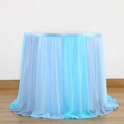 Vista 4 de Suppromo - Falda de mesa de tul con temática de Frozen para mesas rectangulares de 6 pies, cubierta de mesa tutú con volantes en azul océano