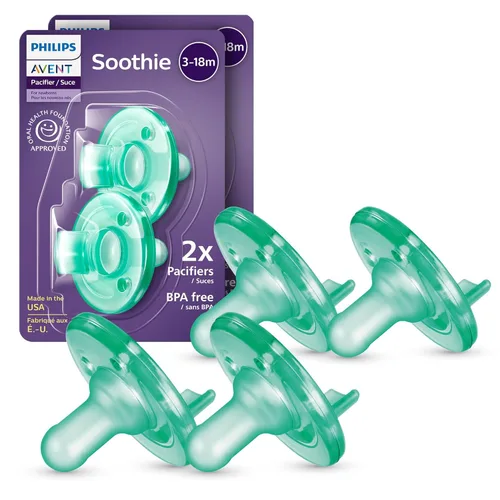 Vista 10 de Philips Avent Soothie - Chupetes ortodónticos para bebés, 100% de silicona, de una pieza, sin BPA, para bebés de 3 a 18 meses, 2 lila y 2 rosas, 4