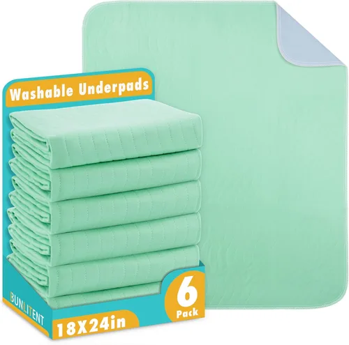 Vista 14 de Bunlitent Almohadillas lavables, 34 x 52 pulgadas, paquete de 3, color azul, almohadillas reutilizables de gran absorción para incontinencia