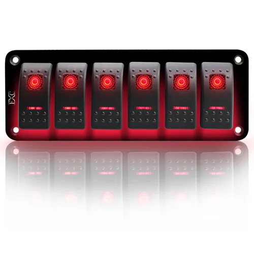 Vista 25 de FXC Interruptor basculante Panel de aluminio 2 Gang Interruptores de palanca Dash 5 Pin ON/OFF 2 LED retroiluminado para barco coche azul marino