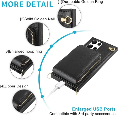 Vista 7 de JAKPAK Para Samsung Galaxy S22 Ultra 5G Funda Billetera Funda De Cuero Con Cremallera Con Tarjetero Cubierta Protectora Del Teléfono Con Funda De