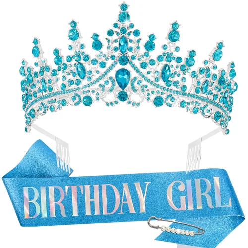 Vista 18 de TOBATOBA Banda de Cumpleaños Coronas de Cumpleaños para Mujeres Niñas, Decoraciones de Cumpleaños para Mujeres, Metal Diamante falso Cristal Negro