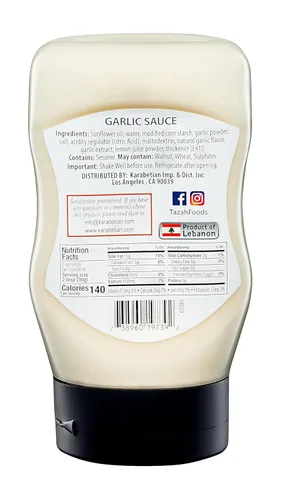 Vista 3 de Tazah Salsa de ajo libanesa de 9.34 onzas líquidas, botella exprimible auténtica aderezo cremoso de ajo de Oriente Medio, ideal para Shawarma
