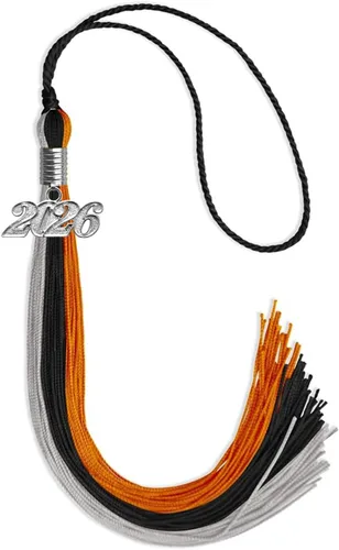 Vista 149 de Endea Graduation Borla de triple color con gota de fecha plateada (negro/dorado/granate, 2020)