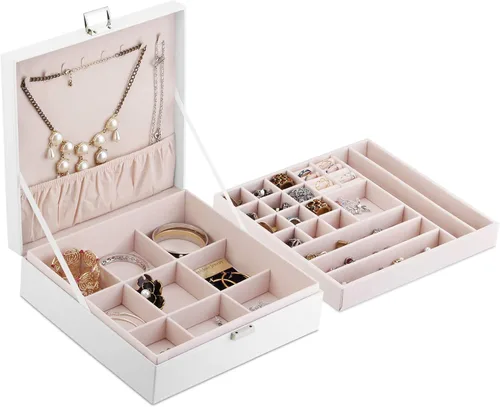 Vista 3 de Joyero grande de piel sintética, 2 capas de almacenamiento combinado con hebilla