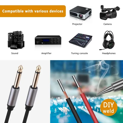 Vista 5 de HIEbee Repuesto de enchufe macho de 0.250 in a cable desnudo, extremo abierto, TS de 2 polos, mono de 1/4 de pulgada y 0.250 in, cable de audio