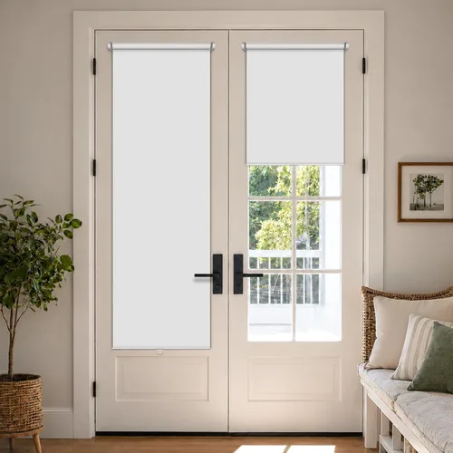 LazBlinds Persianas Enrollables Sin Herramientas Sin Taladro Sin Cordón, Persianas Enrollables 100% Opacas para Ventanas, Aislamiento Térmico Blanco