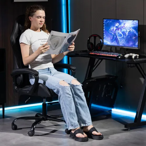 Vista 2 de Silla de masaje para juegos, silla ergonómica de escritorio para PC con reposacabezas y soporte lumbar de masaje, silla de videojuegos con respaldo