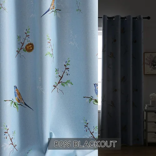 Vista 5 de SUOUO Cortinas opacas de doble cara con estampado de pájaros de 63 pulgadas, 2 paneles de cortinas rústicas florales para ventana de campo vintage