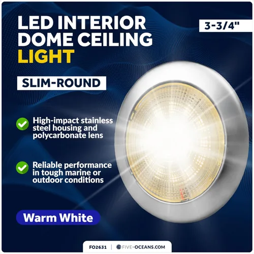 Vista 2 de Five Oceans FO2631 - Lámpara de techo LED tipo domo, 3-3/4 pulgadas, redonda, blanca cálida, 12 V, impermeable IP65, luces interiores