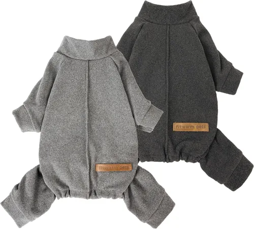 Fitwarm Paquete de 2 pijamas ligeros de forro polar para perros, ropa cálida de invierno para perros pequeños, niños y niñas, mameluco acogedor para