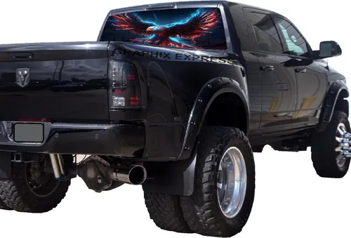 Vista 3 de GRAPHIX EXPRESS Gráficos para ventana trasera de camión (P549 American Flag Eagle), envoltura de vinilo universal transparente para ventana trasera