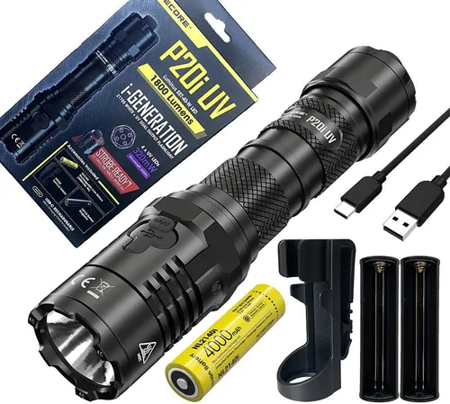 Vista 4 de NiteCore Combo P20i UV (P20iUV) Linterna LED recargable USB-C con funda y 2 baterías adicionales NL2150HPi incluidas, 1800 lúmenes