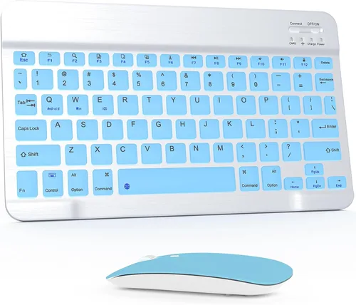 Vista 9 de Combo de teclado y mouse Bluetooth recargable, juego de teclado inalámbrico ultradelgado universal para Android, Windows, iPad, iPhone, Samsung