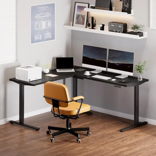 Vista 149 de FLEXISPOT Escritorio de esquina profesional con motor dual en forma de L, escritorio eléctrico de pie, escritorio de pie con altura ajustable, mesa